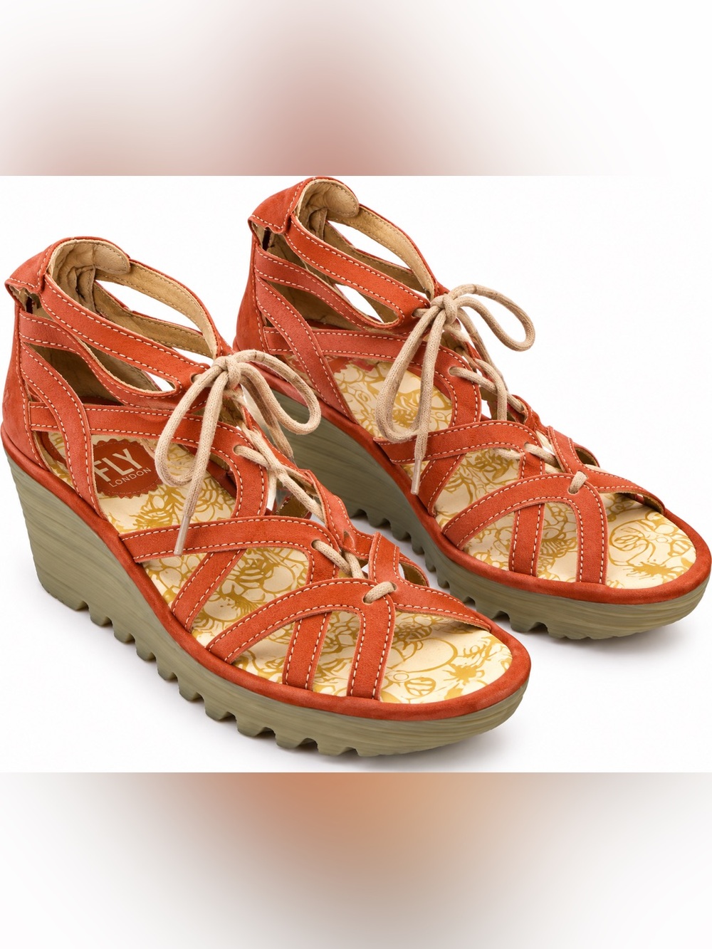 FLY London Leather Lace Up Gladiator Wedge Sandals EU 39